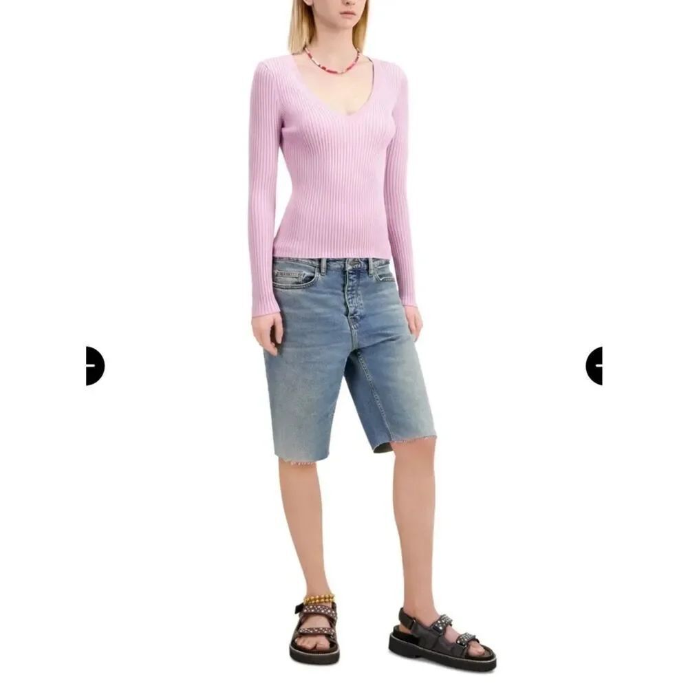 $215 The Kooples knitted pink V neck top sweater NWT